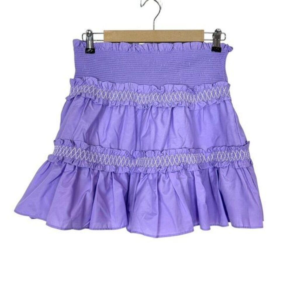Talulah Mini Skirt Purple Large Ruffle Tiered Smocked Elastic Waist Short Layer